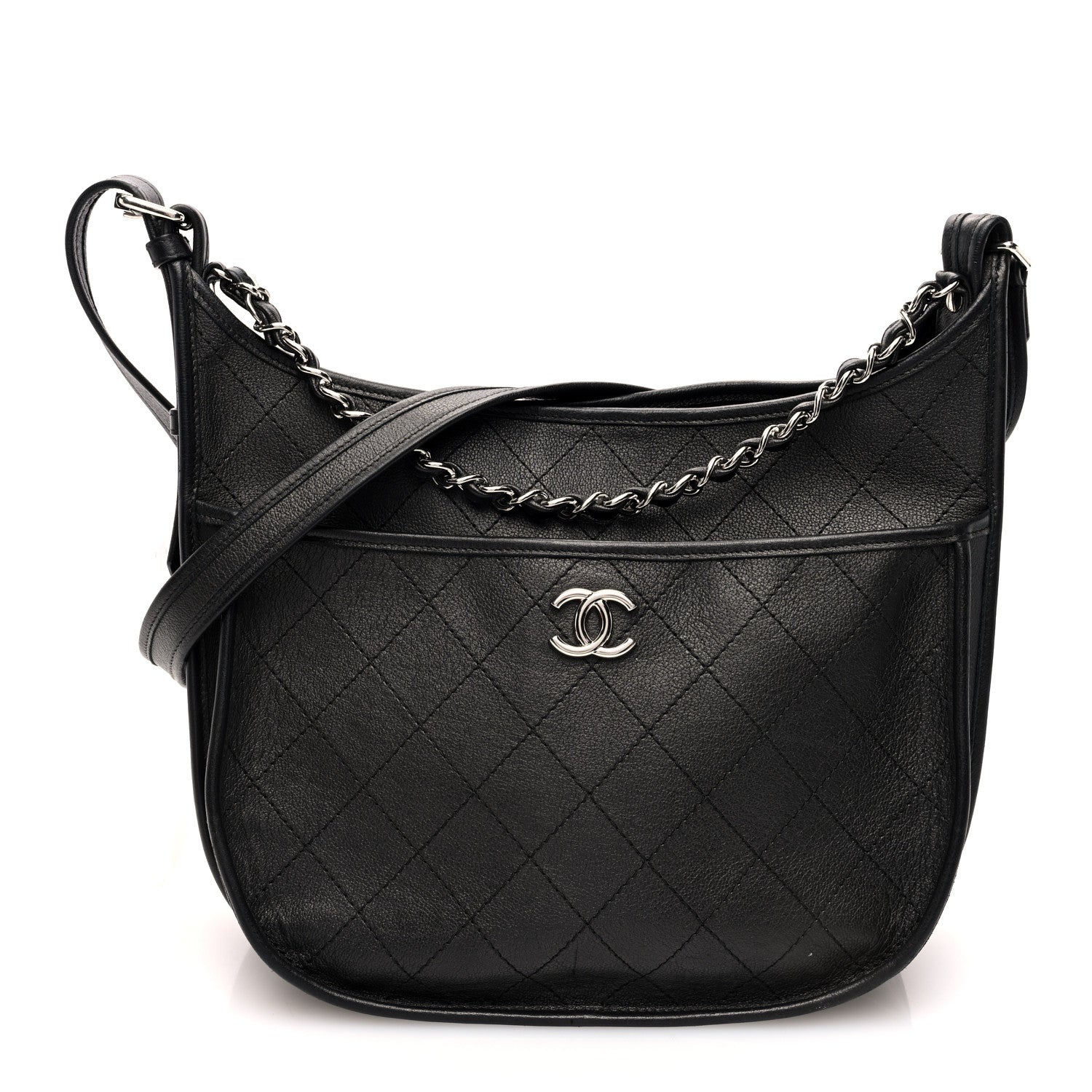 Chanel Calfskin Quilted Large Jungle Stroll Hobo Bag Black 1 of 10