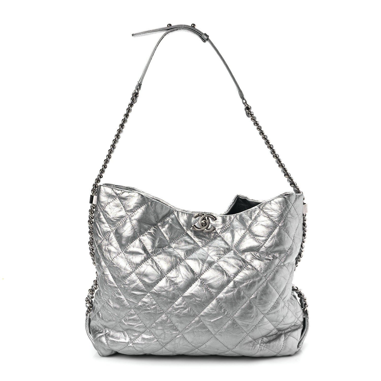 Chanel Metallic Crackled Calfskin Quilted Medium Big Bang Hobo Silver 1 of 8