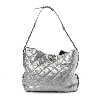 Chanel Metallic Crackled Calfskin Quilted Medium Big Bang Hobo Silver 1 of 8