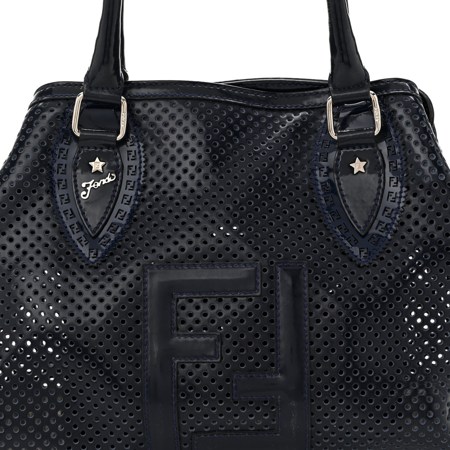Patent Perforated Calfskin Bag De Jour Perforated Tote Navy