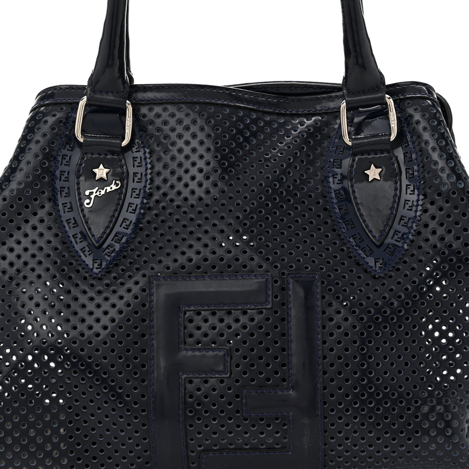 Fendi Patent Perforated Calfskin Bag De Jour Perforated Tote Navy 8 of 10