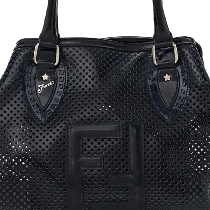 Fendi Patent Perforated Calfskin Bag De Jour Perforated Tote Navy 8 of 10