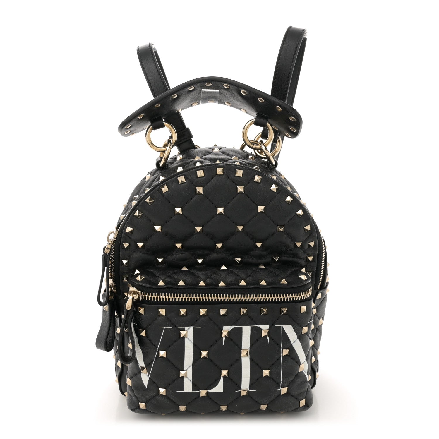 Valentino Garavani Lambskin VLTN Print Quilted Mini Rockstud Spike Backpack Black 1 of 11