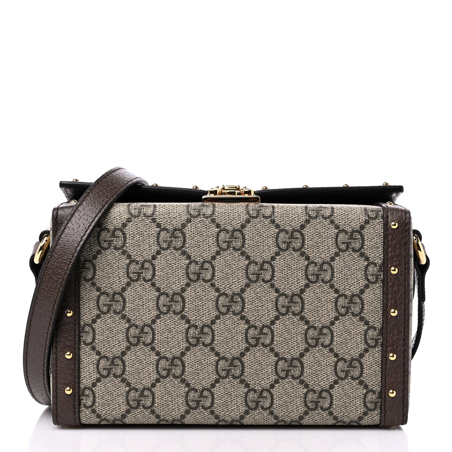 GG Supreme Monogram Textured Dollar Calfskin Mini Trunk Shoulder Bag Beige Ebony New Acero