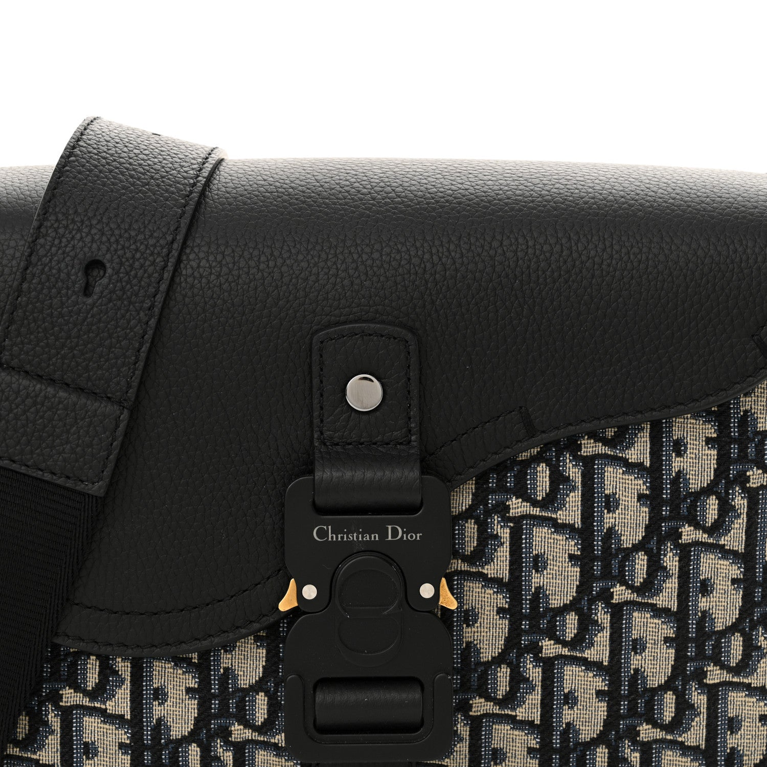 Christian Dior Oblique Jacquard Grained Calfskin Small Saddle Messenger Bag Beige Black 8 of 11