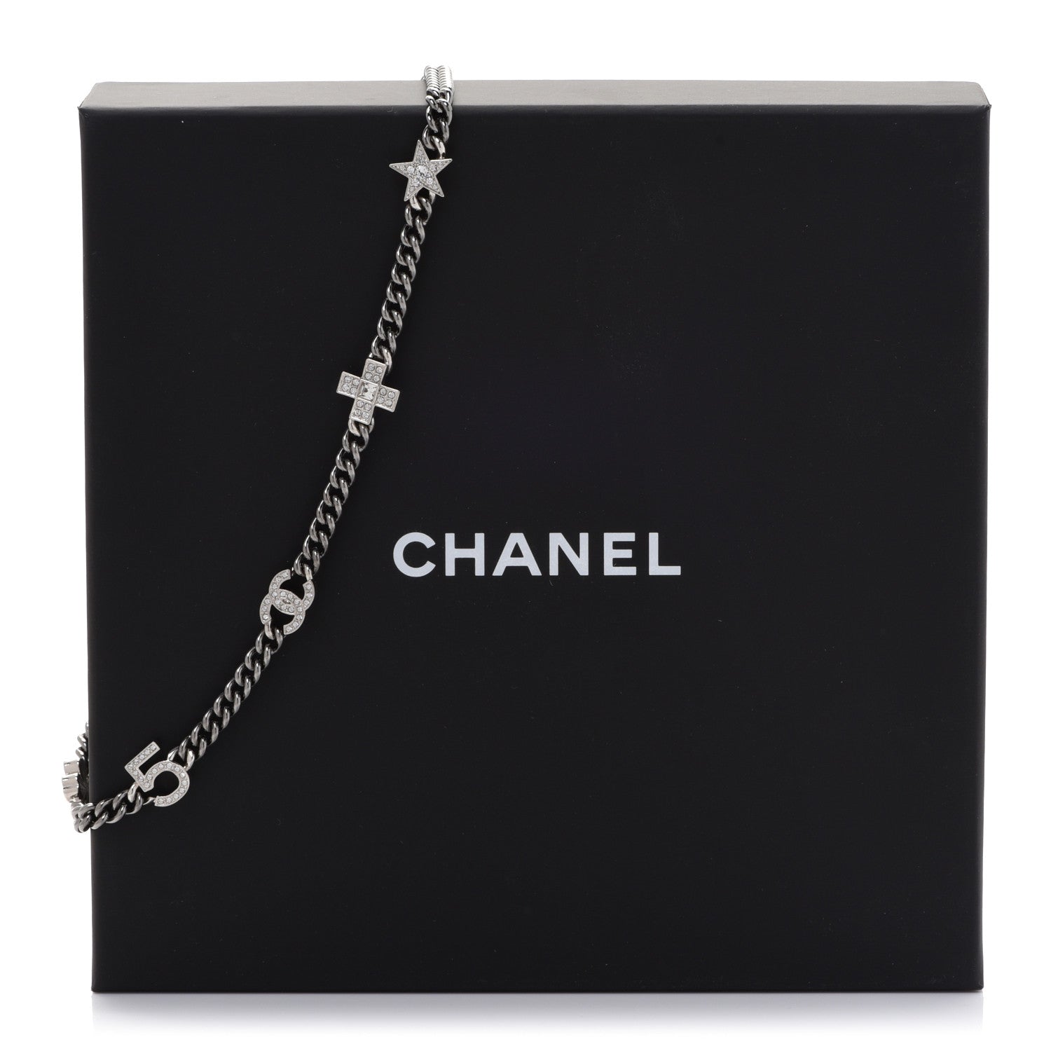 Chanel Ruthenium Crystal Chain CC Lucky Charms Choker Silver 7 of 7