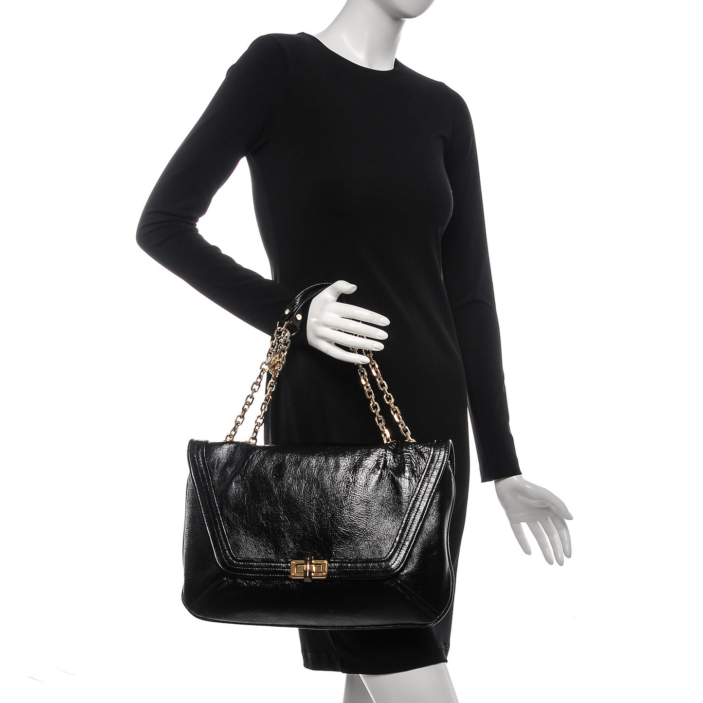 Patent Chain Shoulder Bag Black