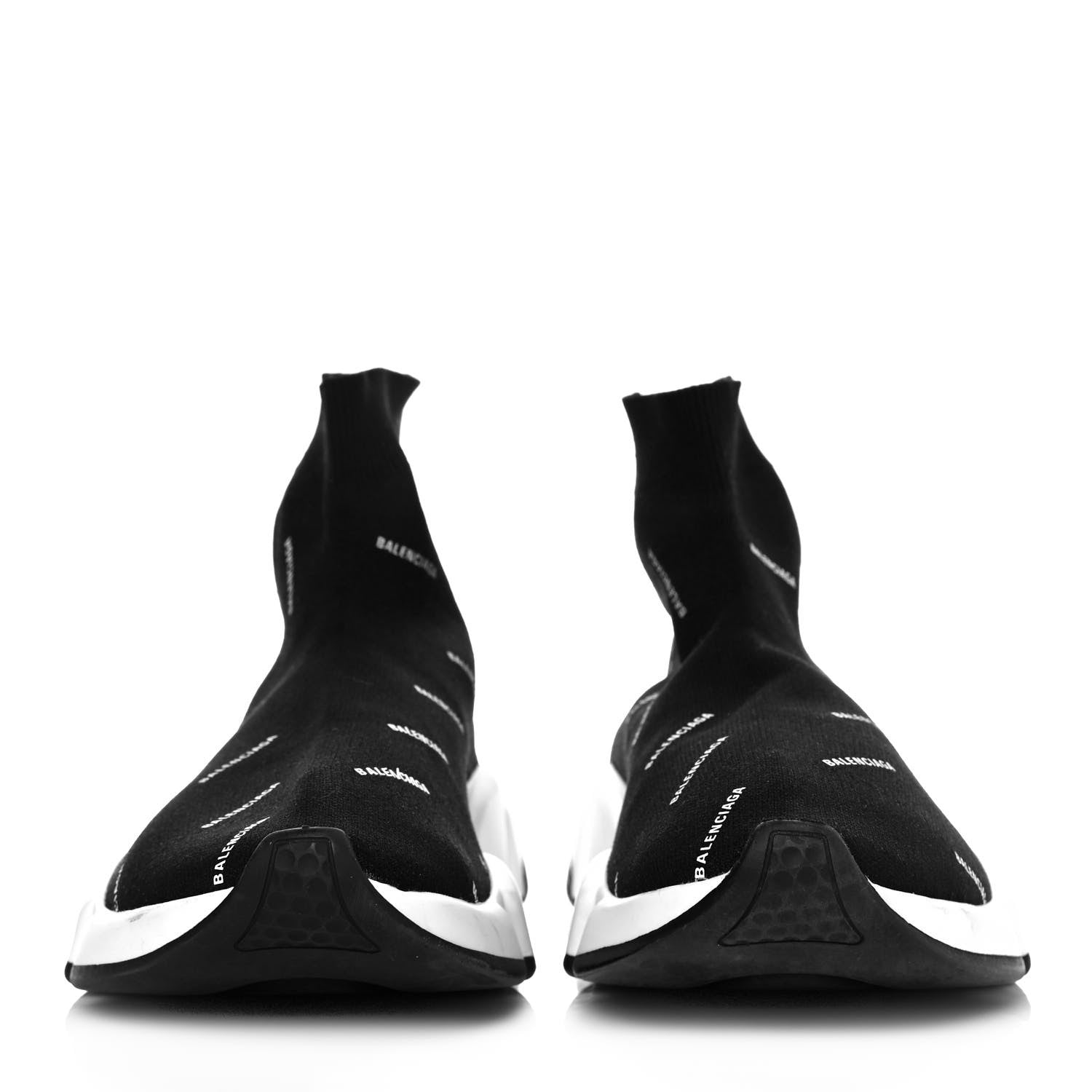 Balenciaga Neoprene Knit Allover Logo Bi-Color Sole Womens Speed Sneakers 39 Black White 2 of 8