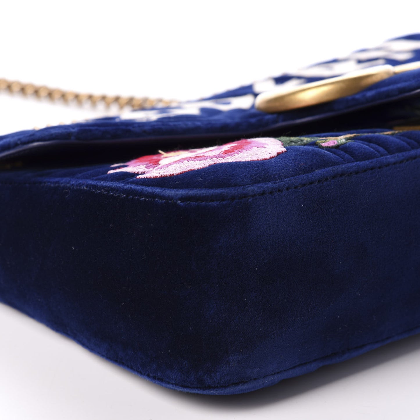 Velvet Matelasse Modern Embroidered Medium GG Marmont Shoulder Bag Cobalt