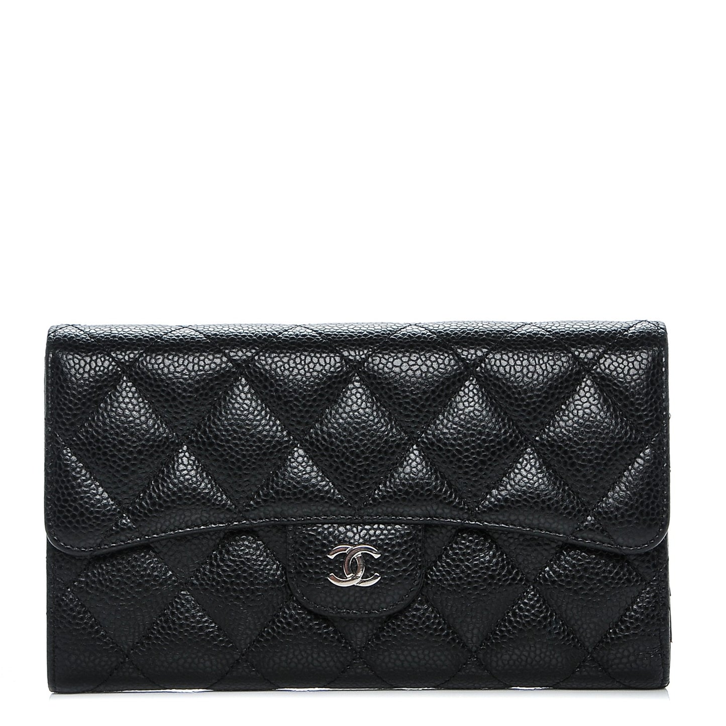 Caviar Quilted Large Flap Wallet Black