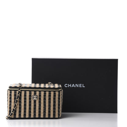 Chanel Raffia Jute Striped Small Vanity Case With Chain Black Beige 11 of 11