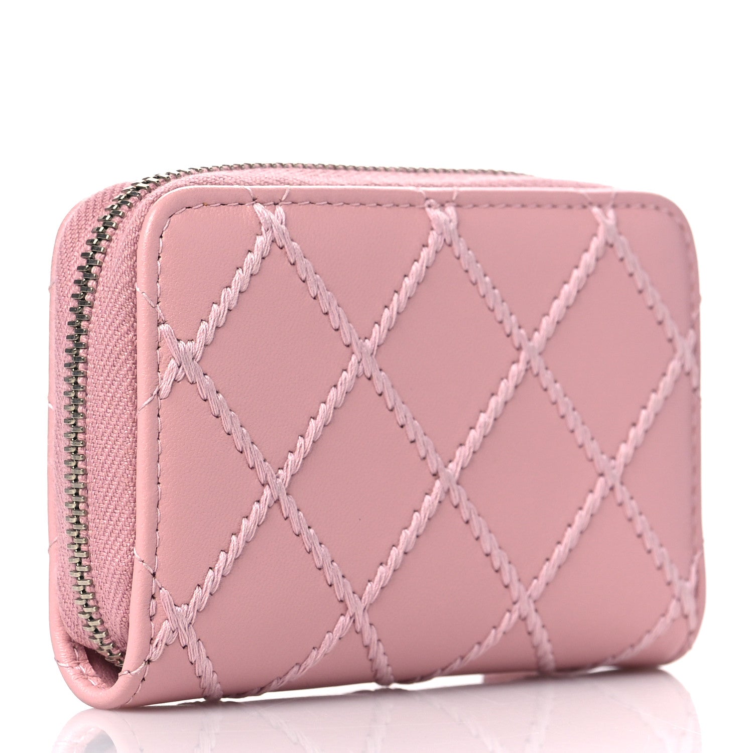 Chanel Lambskin Double Stitch Zip Coin Purse Pink 3 of 9