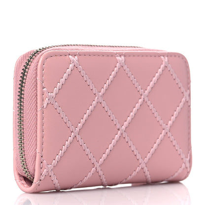 Chanel Lambskin Double Stitch Zip Coin Purse Pink 3 of 9