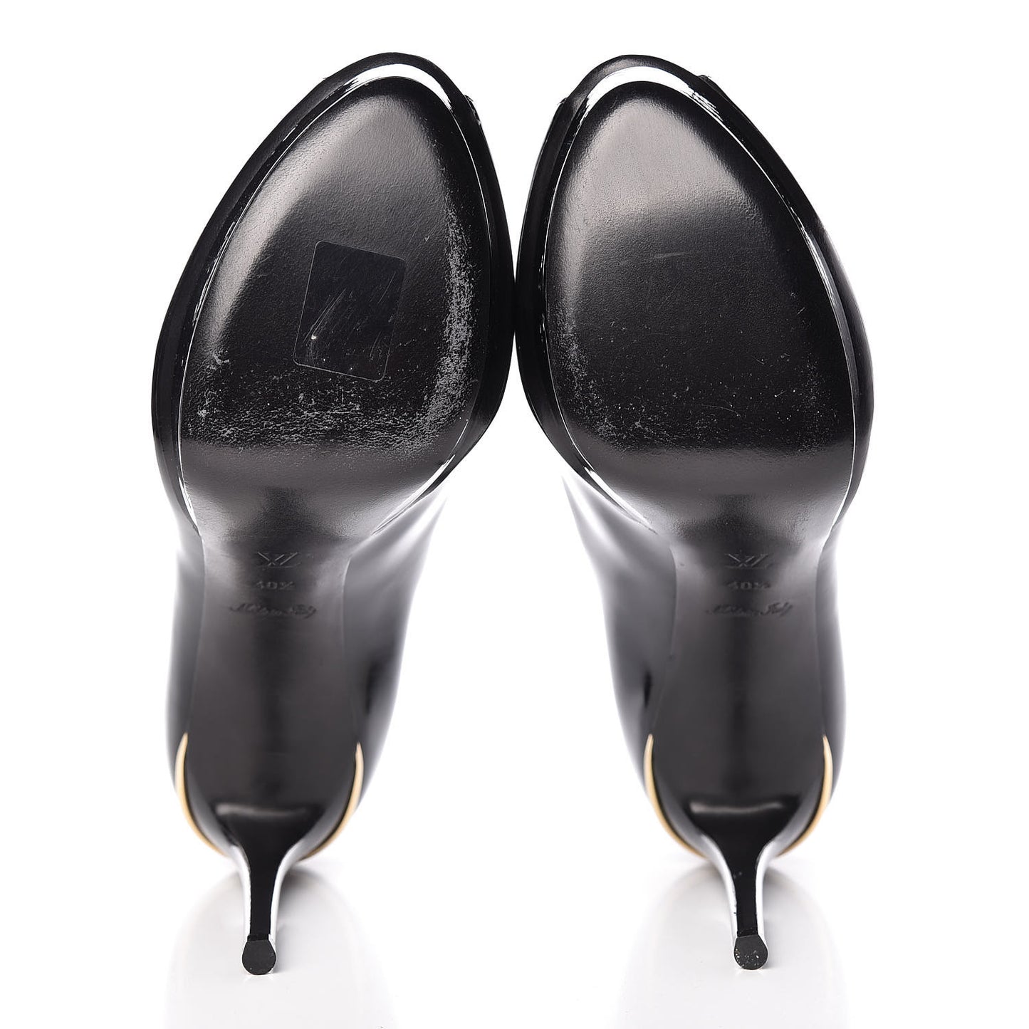 Patent Calfskin Eyeline Open Toe Pumps 40.5 Black