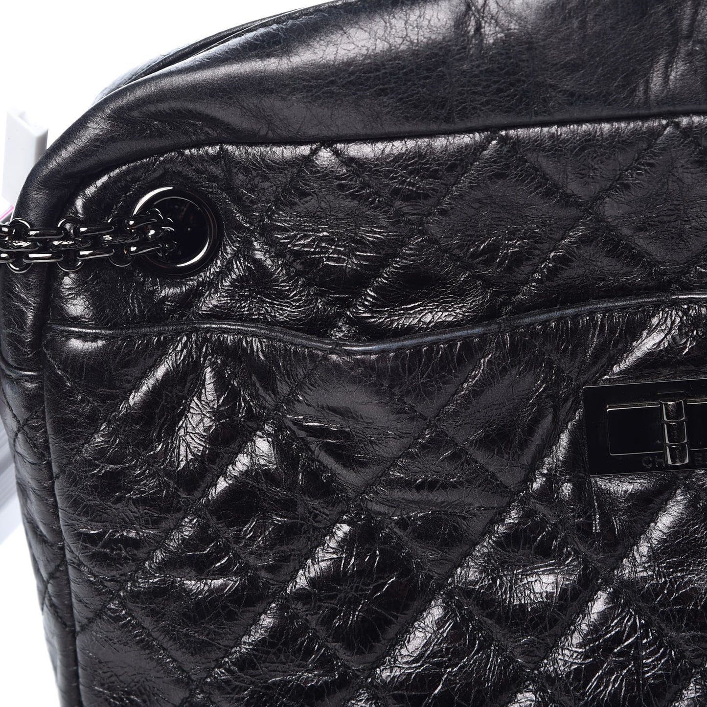 Metallic Aged Calfskin Quilted Medium Reissue Camera Case Black