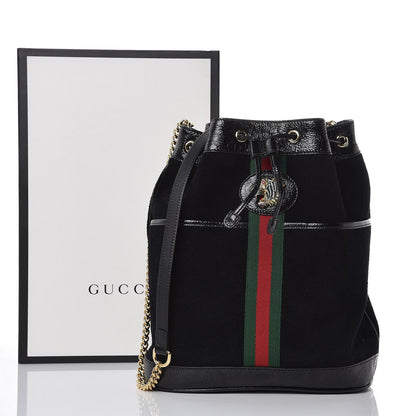 Gucci Suede Patent Web Medium Rajah Bucket Bag Black 8 of 8