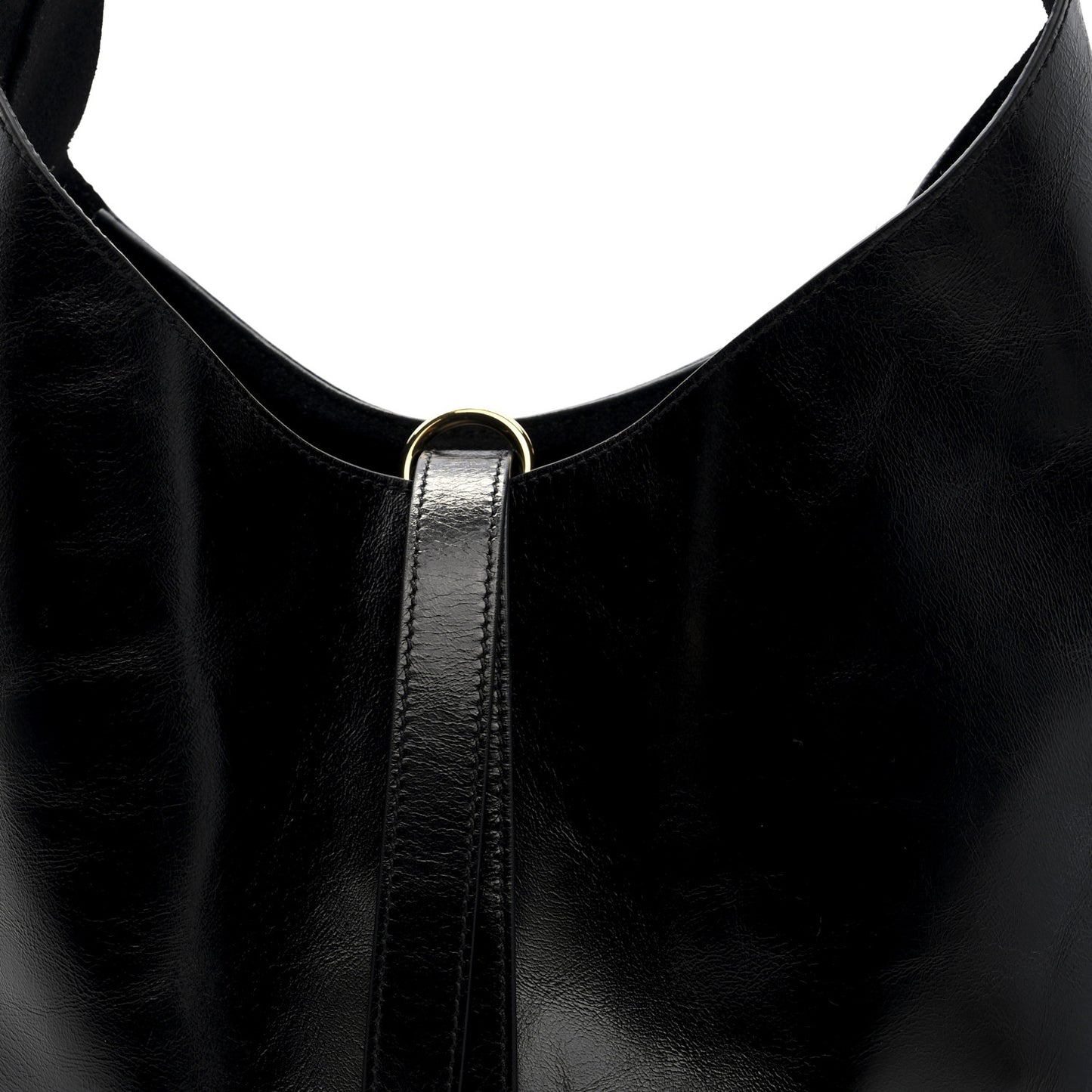 Shiny Calfskin Small Marcie Hobo Bag Black
