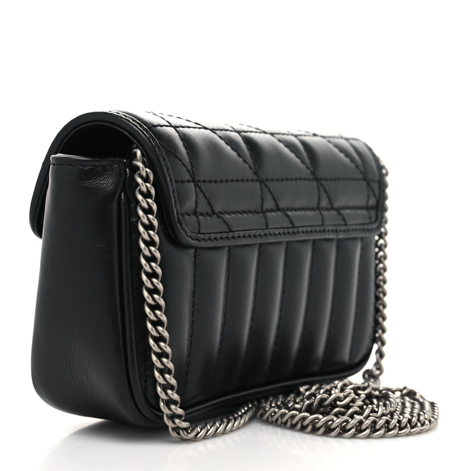 Gucci Calfskin Matelasse Aria Super Mini GG Marmont Shoulder Bag Black 3 of 11