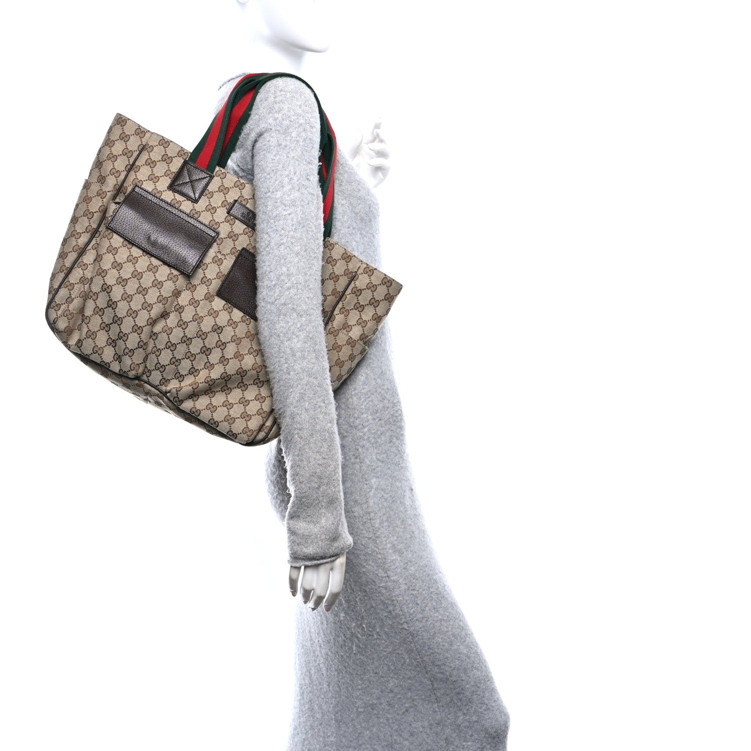 Gucci GG Monogram Medium Web Handle Double Pocket Tote Brown 2 of 10