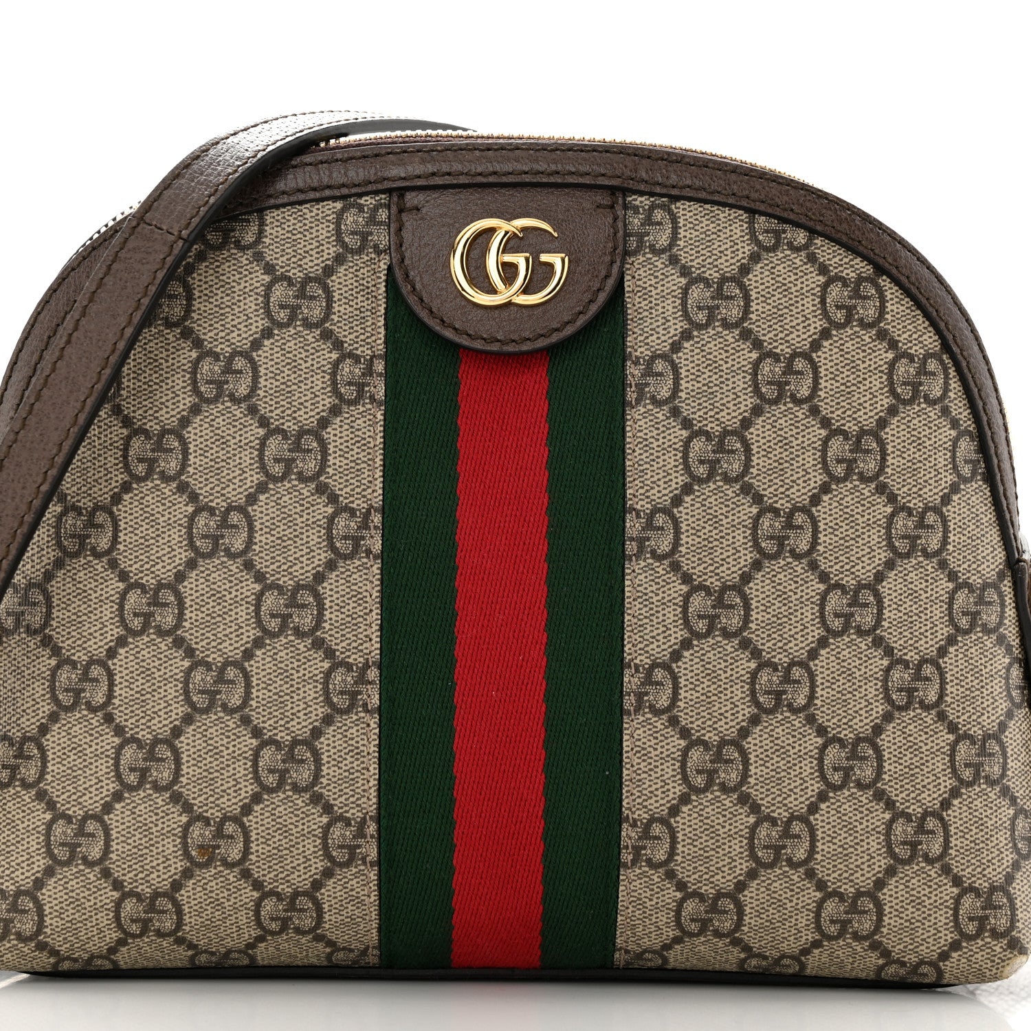 Gucci GG Supreme Monogram Textured Dollar Calfskin Web Small Ophidia Dome Shoulder Bag Beige Ebony New Acero 8 of 13