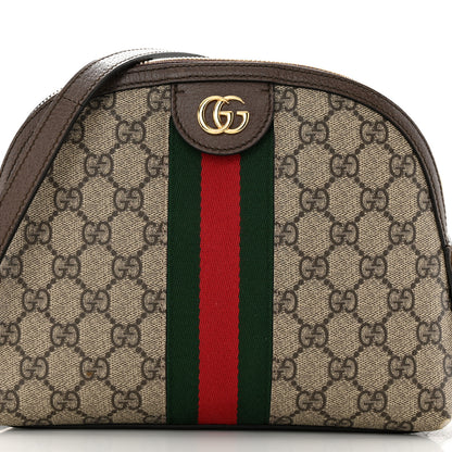 Gucci GG Supreme Monogram Textured Dollar Calfskin Web Small Ophidia Dome Shoulder Bag Beige Ebony New Acero 8 of 13