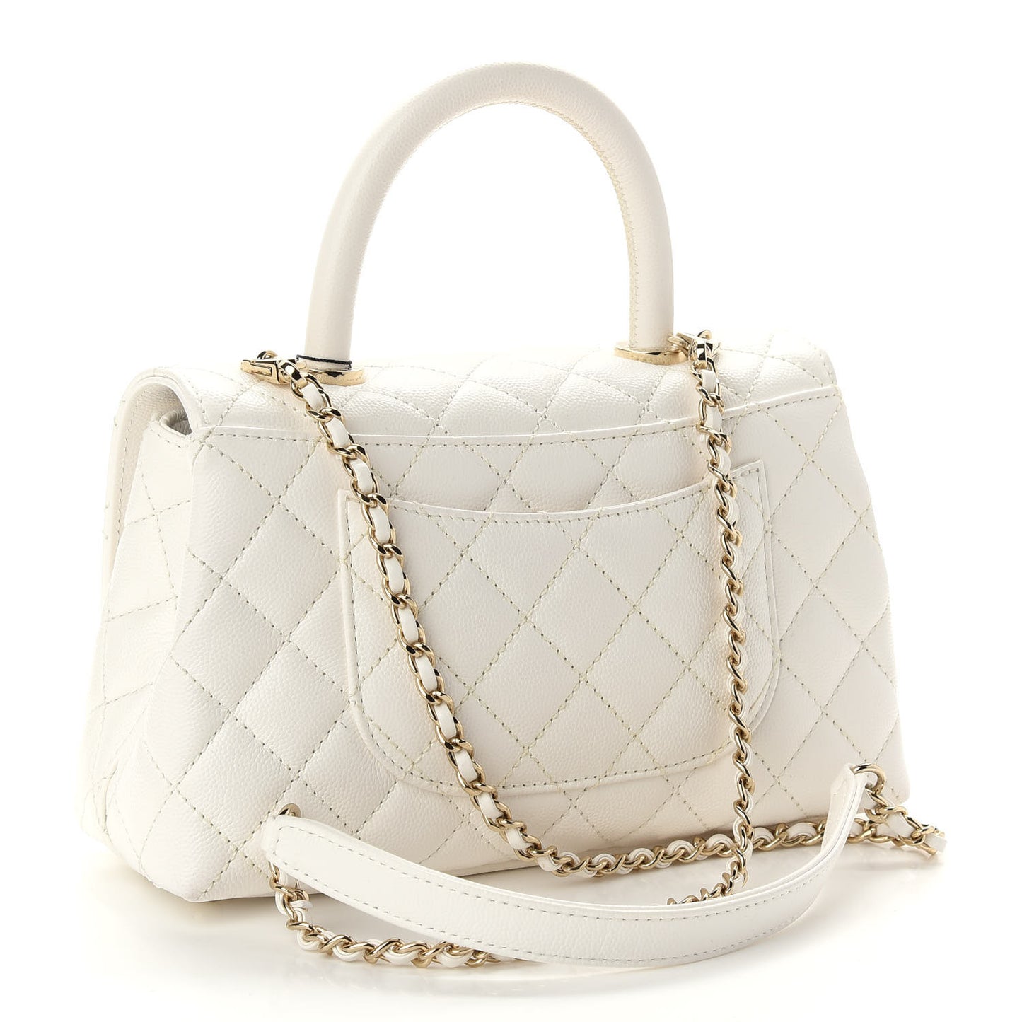 Caviar Quilted Mini Coco Handle Flap White