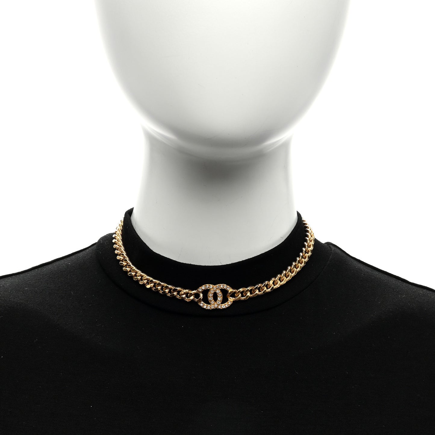 Crystal Chain Link CC Choker Necklace Gold