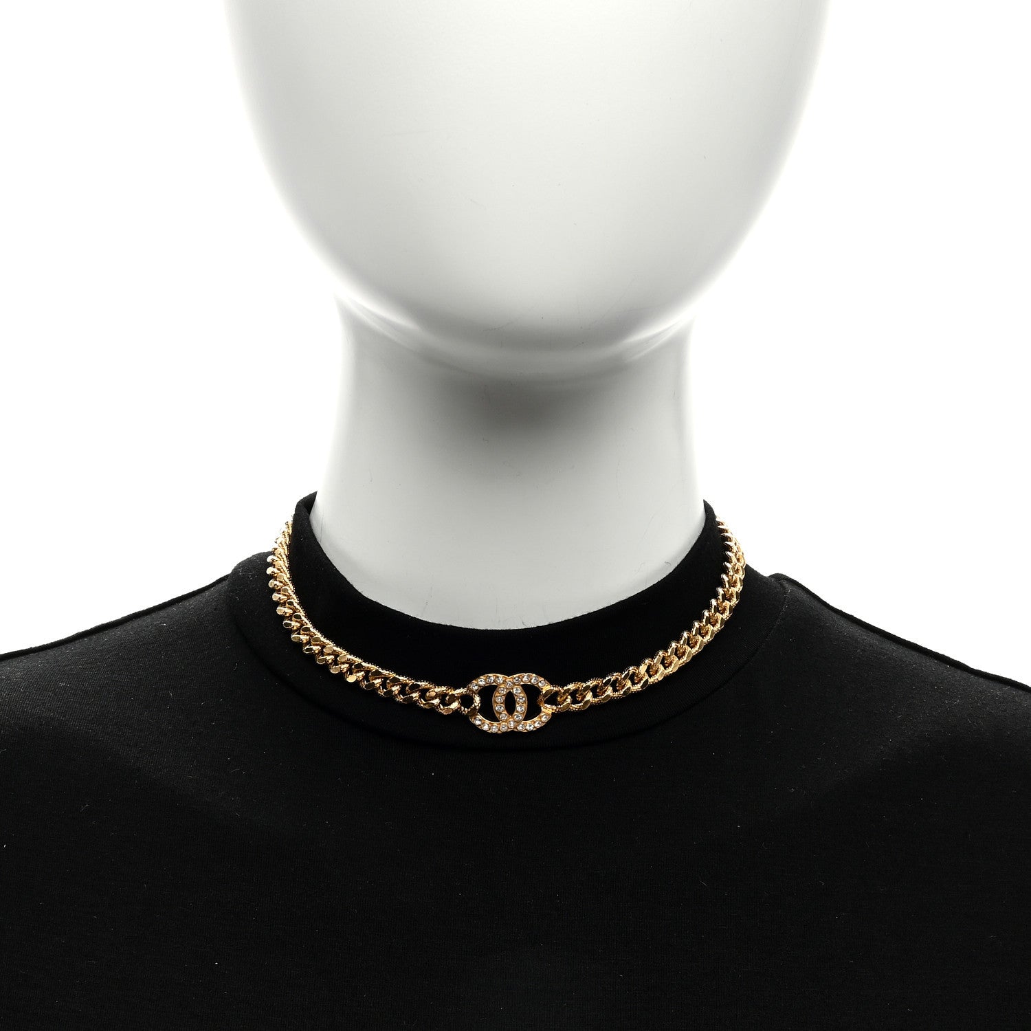 Chanel Crystal Chain Link CC Choker Necklace Gold 2 of 5
