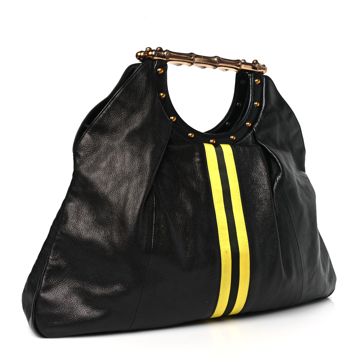 Calfskin Web Metal Bamboo Tote Black