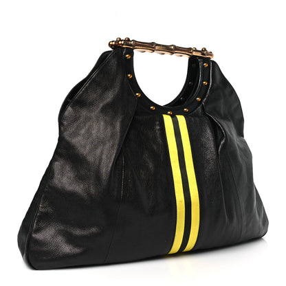 Gucci Calfskin Web Metal Bamboo Tote Black 3 of 9