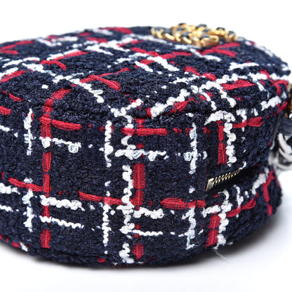 Chanel Tweed Quilted Chanel 19 Round Clutch With Chain Blue White Red 6 of 9