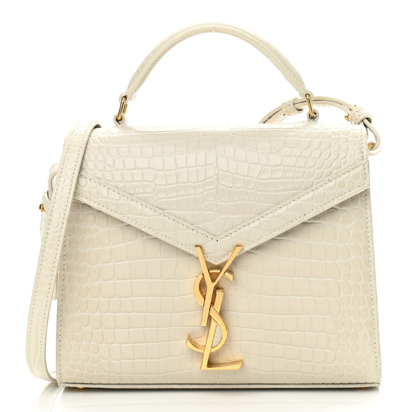 Crocodile Embossed Mini Classic Monogram Cassandra Top Handle Crema Soft
