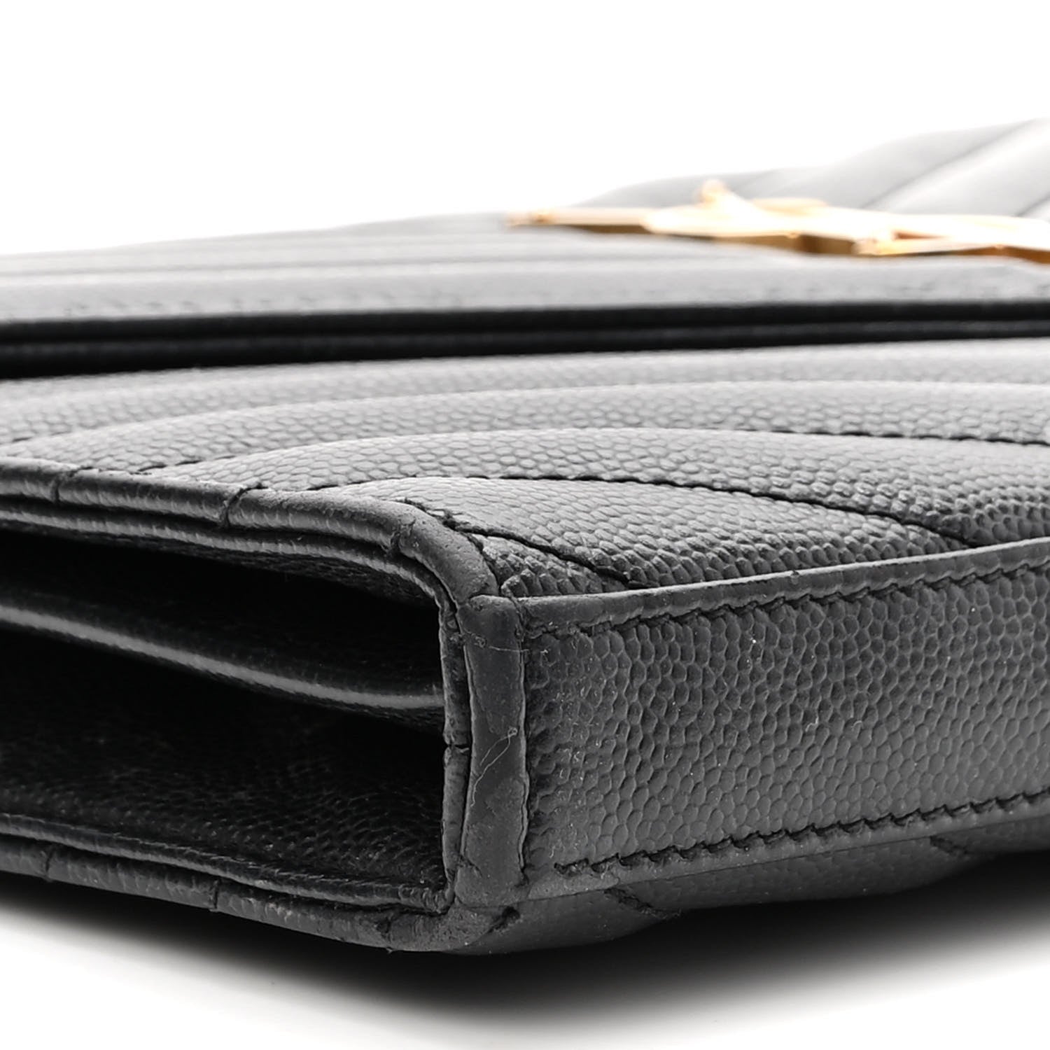 Saint Laurent Grain De Poudre Matelasse Chevron Monogram Chain Wallet Black 9 of 12