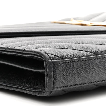 Saint Laurent Grain De Poudre Matelasse Chevron Monogram Chain Wallet Black 9 of 12