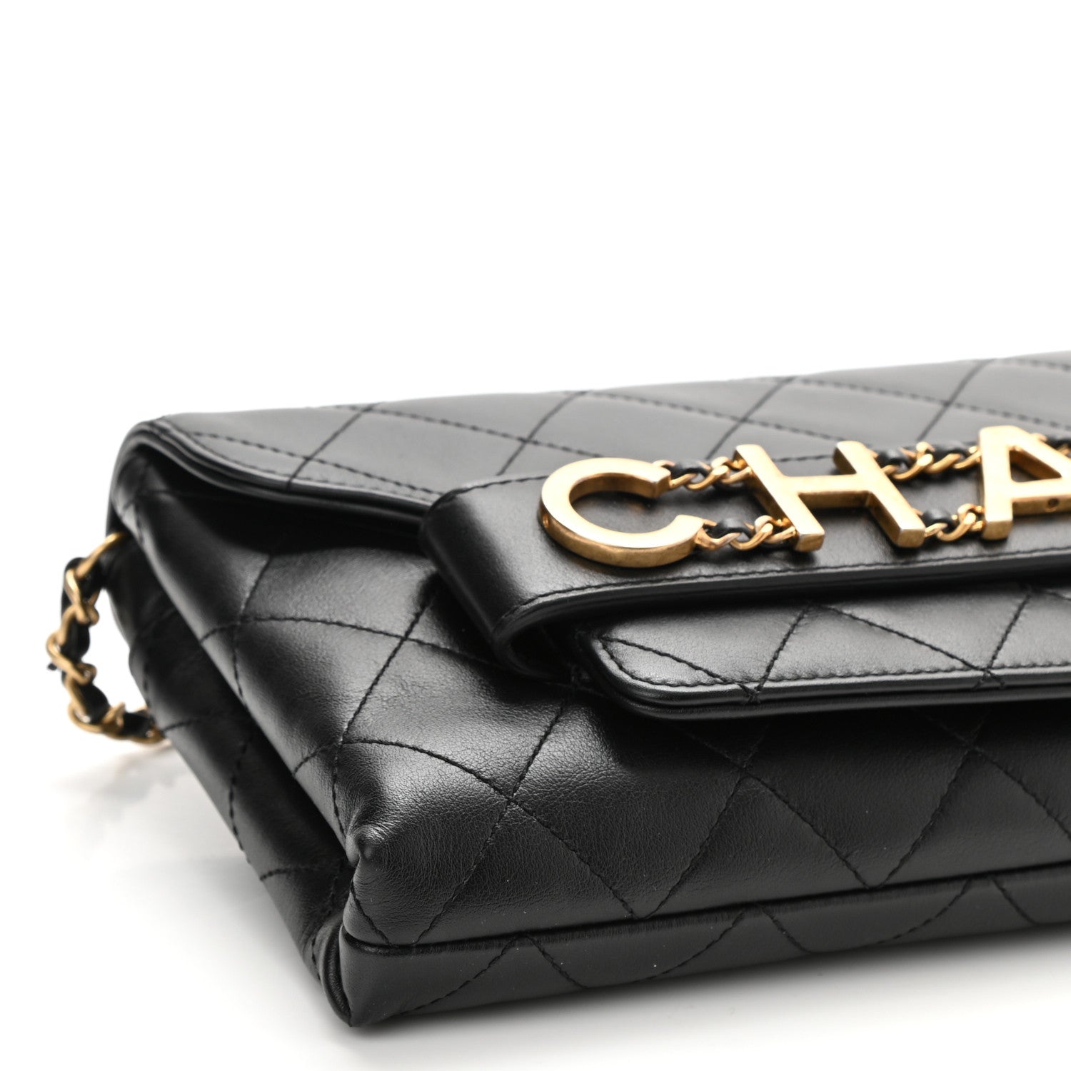 Chanel Calfskin Quilted Enchained Clutch Black 9 of 10