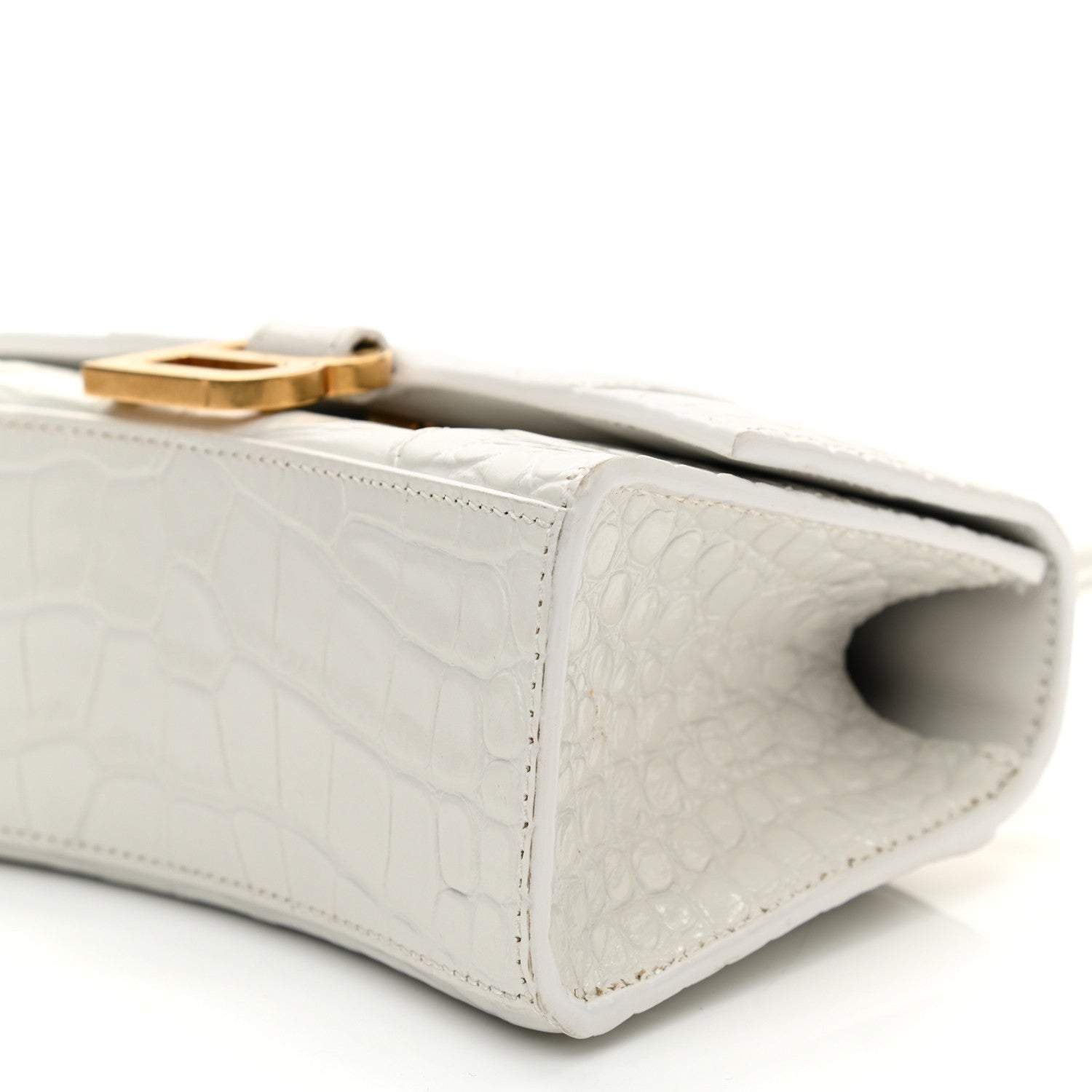 Balenciaga Shiny Calfskin Crocodile Embossed Hourglass Top Handle Bag XS White 10 of 14