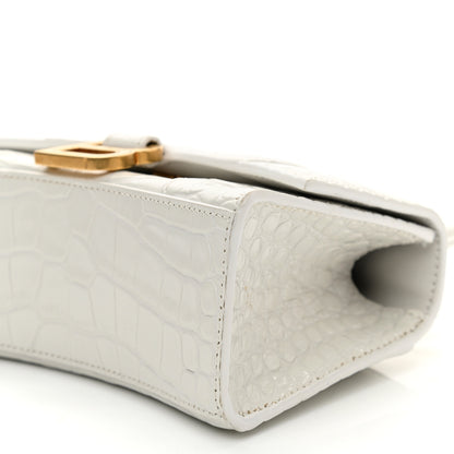 Balenciaga Shiny Calfskin Crocodile Embossed Hourglass Top Handle Bag XS White 10 of 14