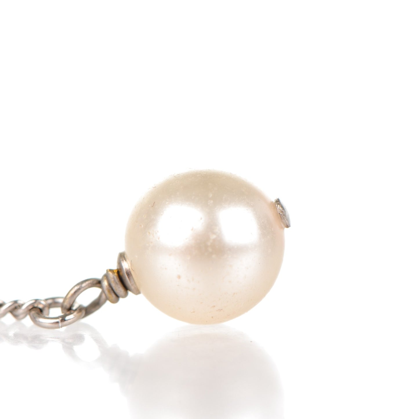 Baguette Crystal Pearl CC Necklace Silver