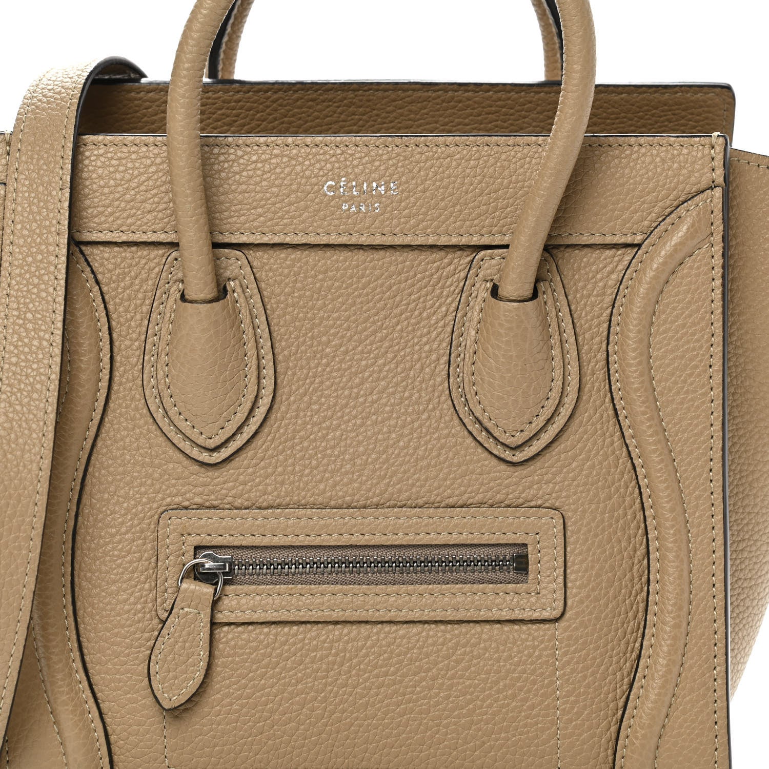 Celine Drummed Calfskin Nano Luggage Dune 8 of 16