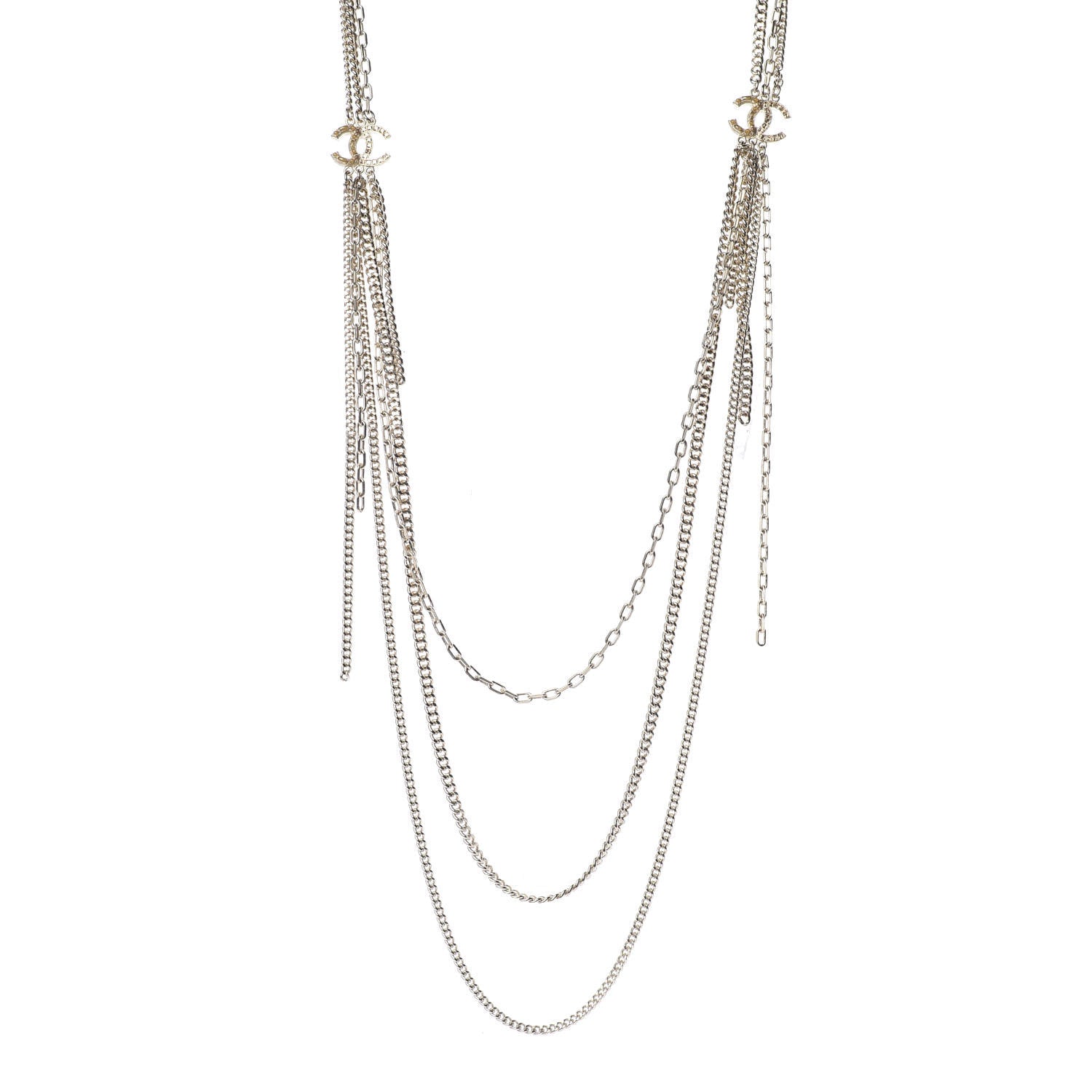 Chanel Baguette Gripoix Poured Glass CC Multi Strand Chain Necklace Light Gold 1 of 3