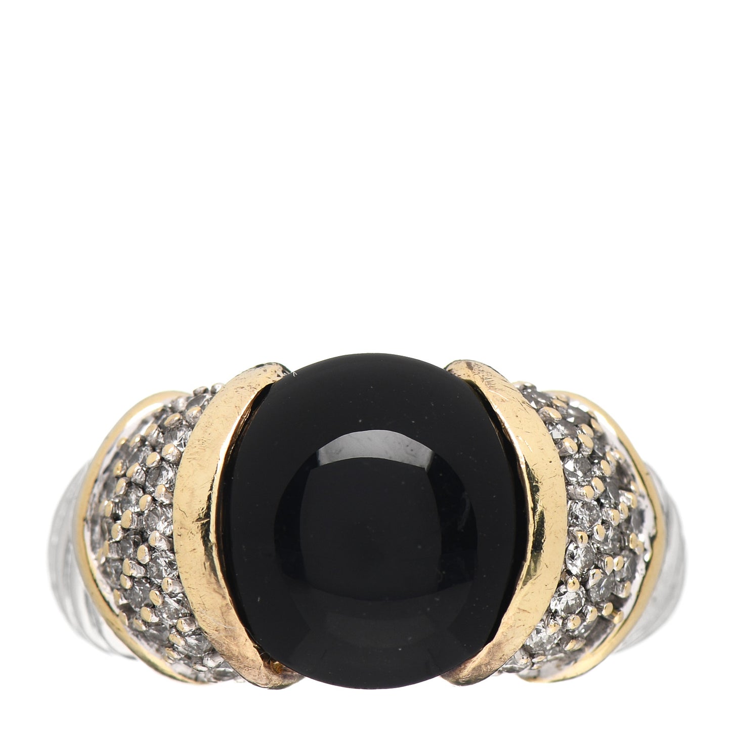 Sterling Silver 18K Yellow Gold Diamond Black Onyx 10mm Cable Capri Ring 54 6.75