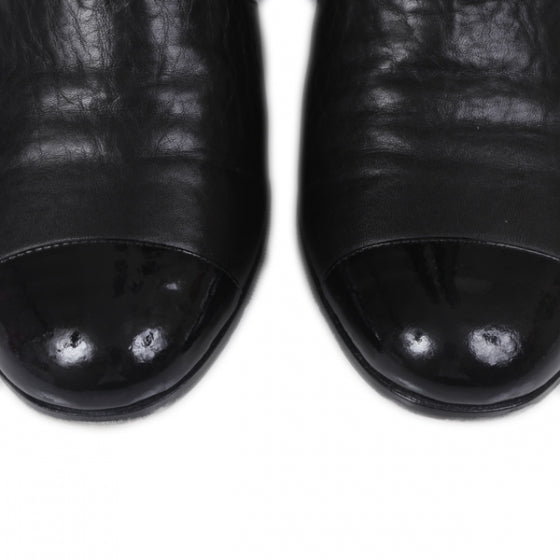 Leather Cap Toe Tall Boots 40.5 Black