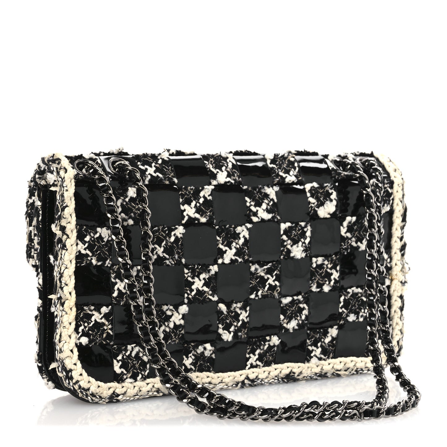 Tweed Patent Quilted Rectangular Flap Black White