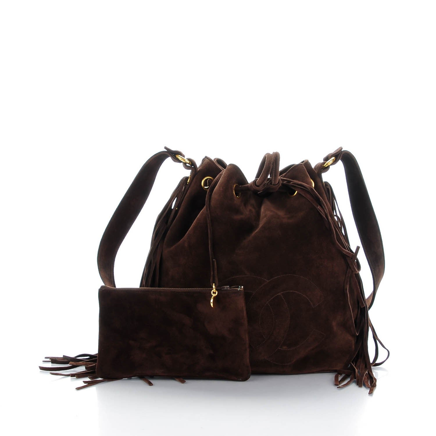 Chanel Suede CC Drawstring Shoulder Bag Dark Brown 4 of 10
