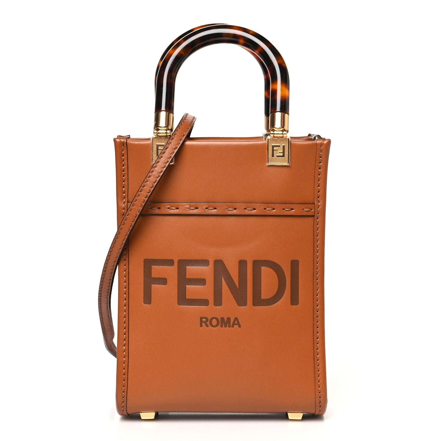 Vitello King Plexiglass Logo Embossed Mini Fendi Sunshine Shopper Tote Cuoio
