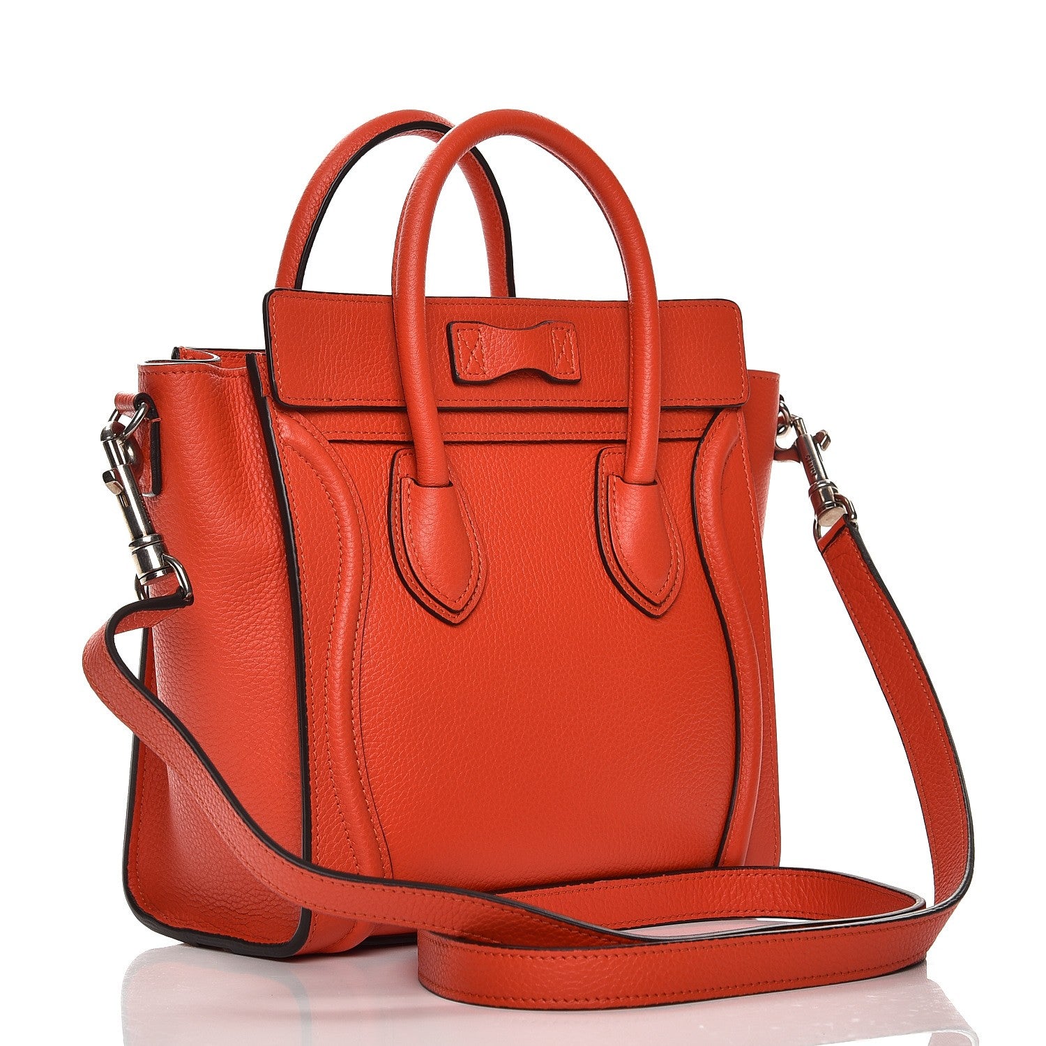 Celine Drummed Calfskin Nano Luggage Vermillion 4 of 9