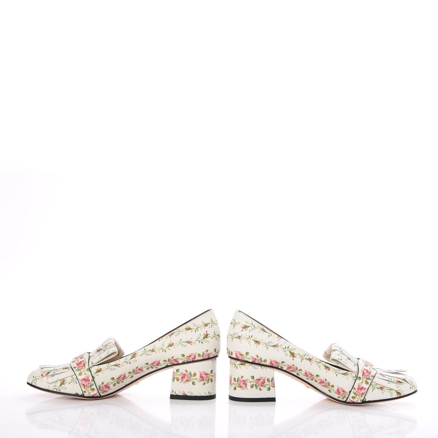 Calfskin Rose Print GG Marmont Fringe 50mm Loafer Pumps 40 Multicolor