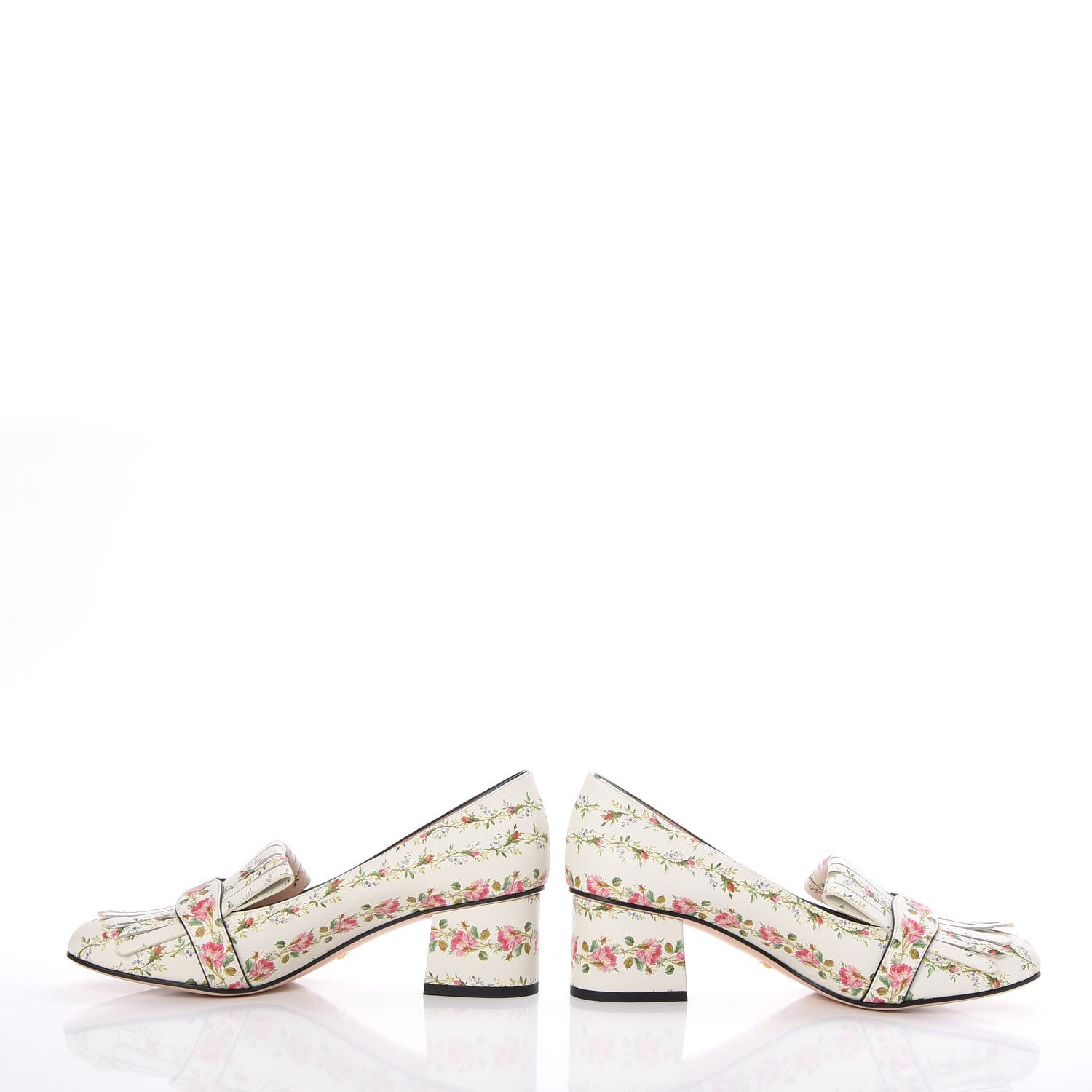 Gucci Calfskin Rose Print GG Marmont Fringe 50mm Loafer Pumps 40 Multicolor 7 of 10