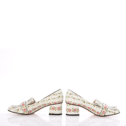Gucci Calfskin Rose Print GG Marmont Fringe 50mm Loafer Pumps 40 Multicolor 7 of 10