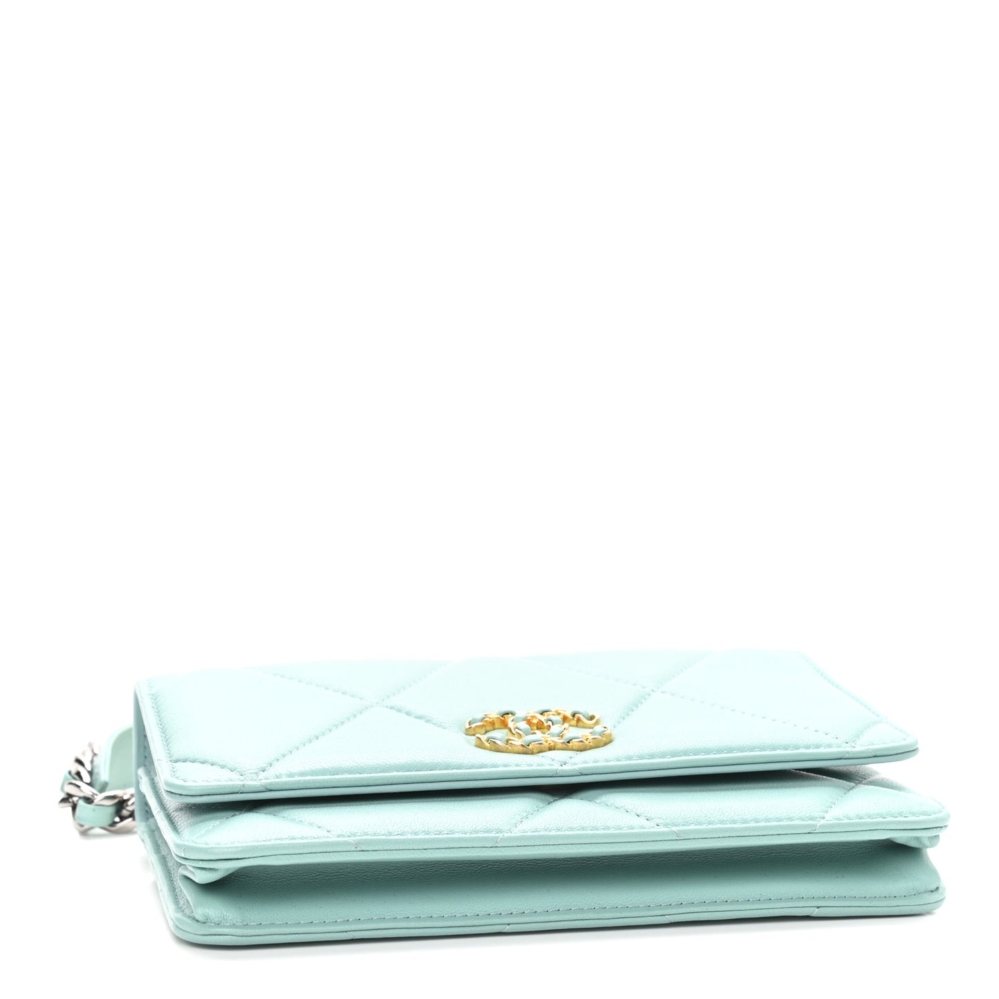 Lambskin Quilted Chanel 19 Wallet On Chain WOC Light Blue